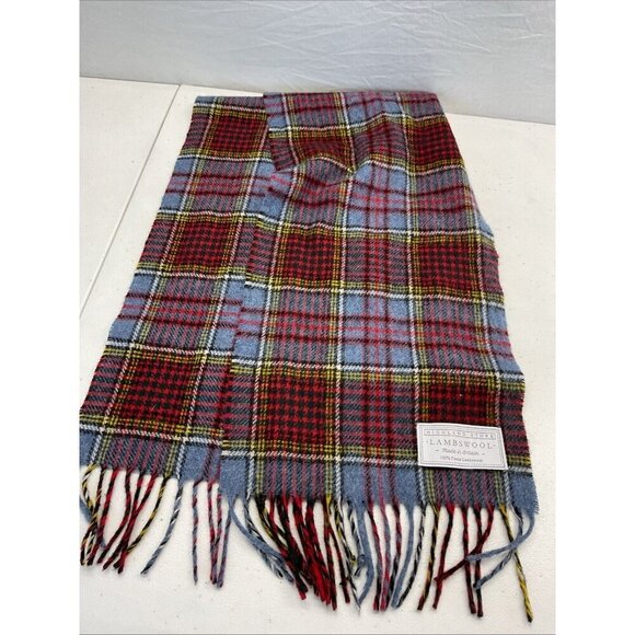 100%‎ Lambswool Scarf Highland Home Scotland Blue/Red Tartan 71" x  10" - Picture 1 of 4